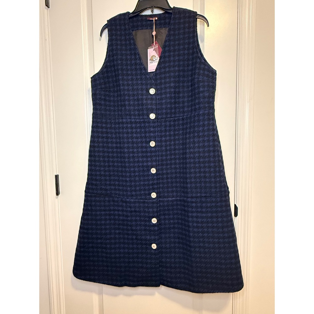 Udel New York Tweed Jumper Women Large Blue NWT Houndstooth Wool Blend Preppy